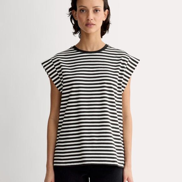 Everlane The Muscle Tee in Essential Cotton Bone Black White Striped Size S - Picture 1 of 10